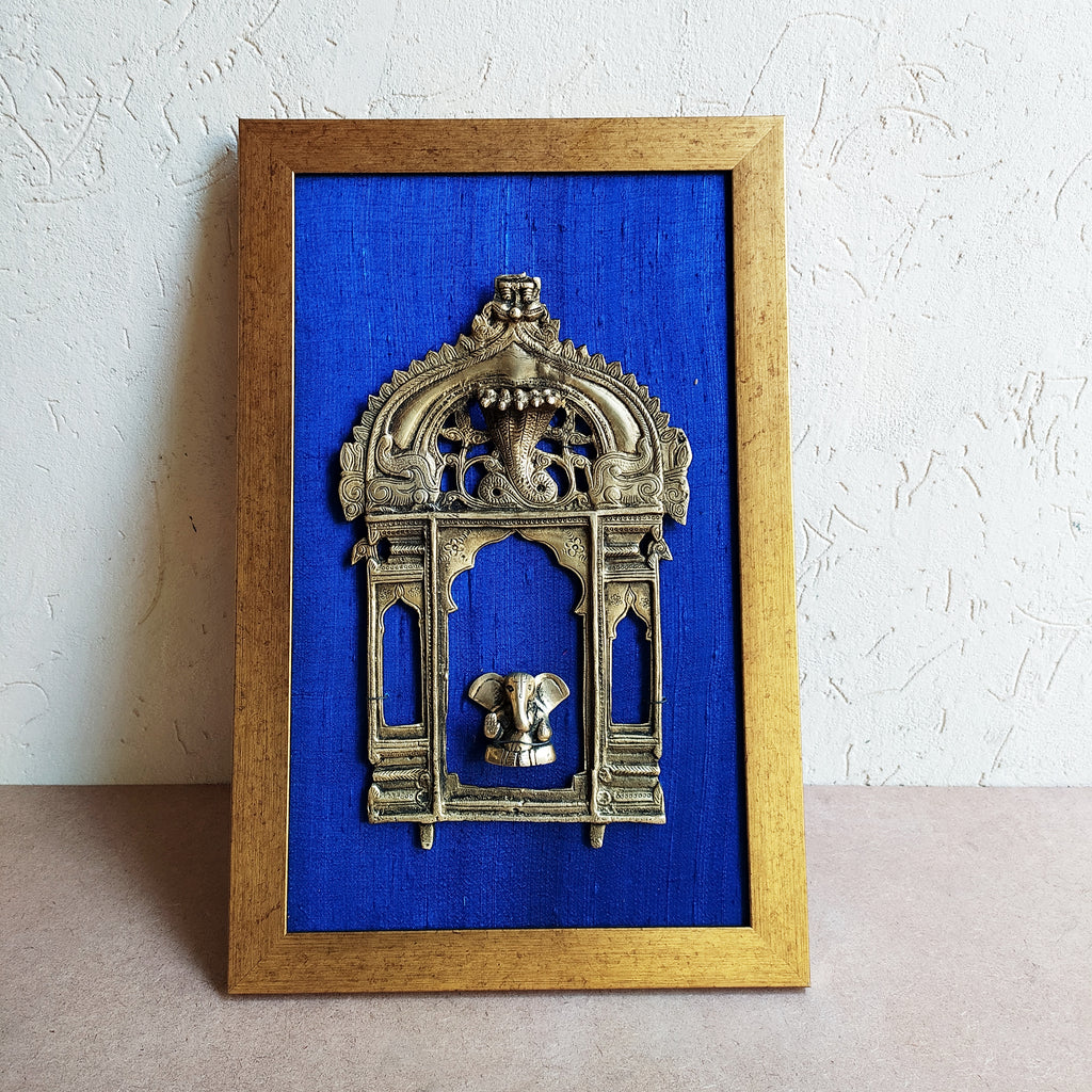 Vintage Brass Temple Prabhavali With The Mythical Yali & Lord Ganesha - H 40 cm x W 26 cm