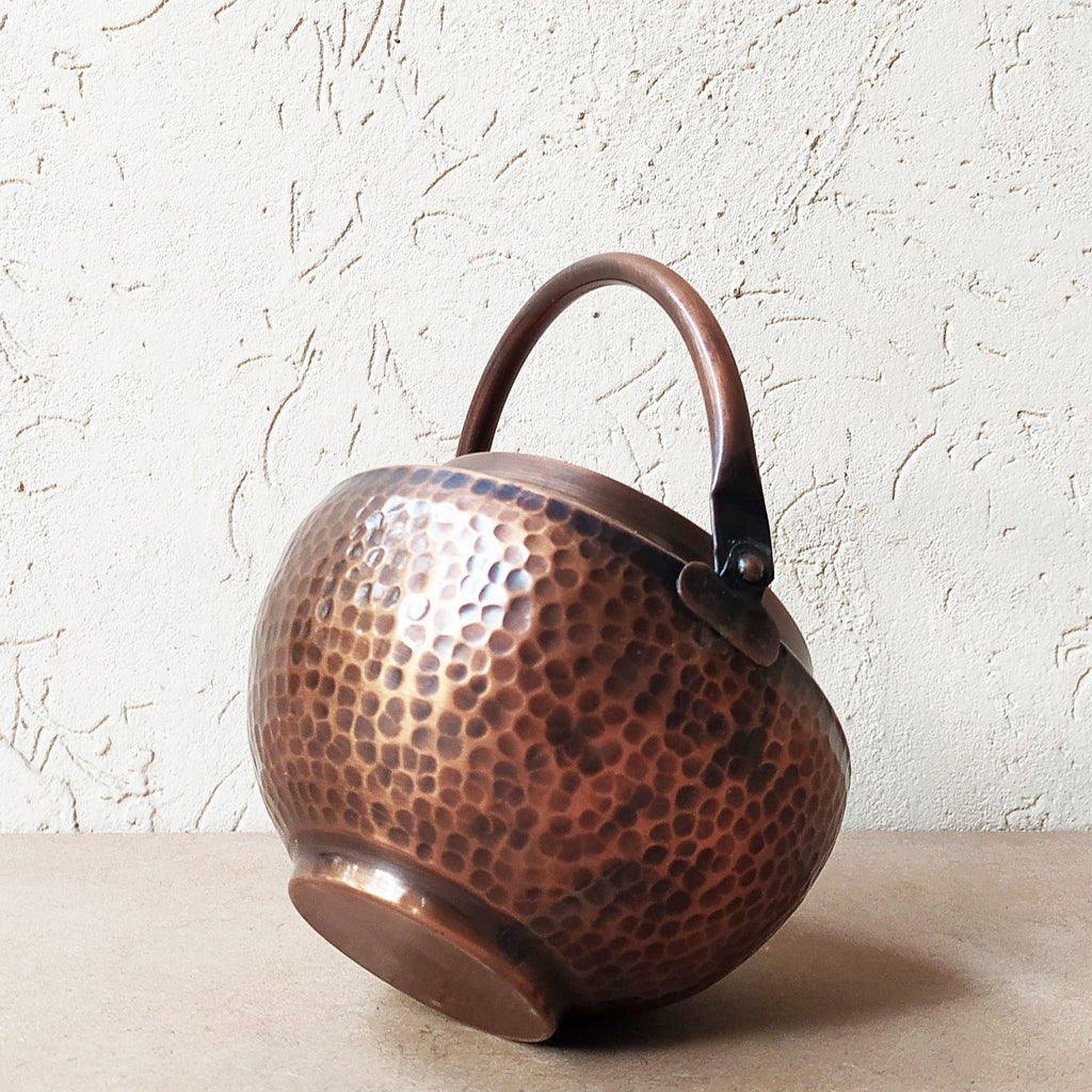 Tibetan Copper Incense Burner With Handle And Hammered  Finish - Ht 20 cm x Dia 15 cm