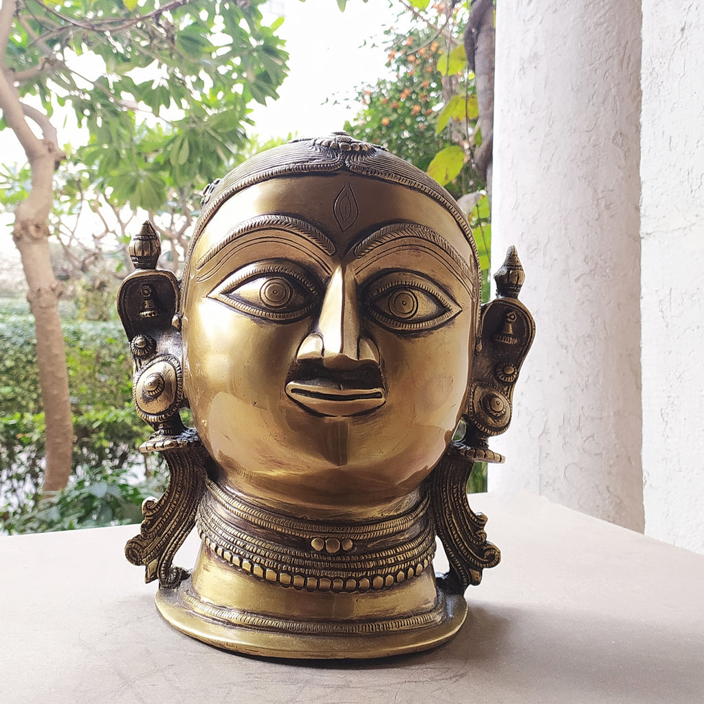 Magnificent  Brass Bust of Gangaur Gauri - Indian Goddess of Fertility, Love & Devotion . H 28 cm x W 24 cm x D 14 cm