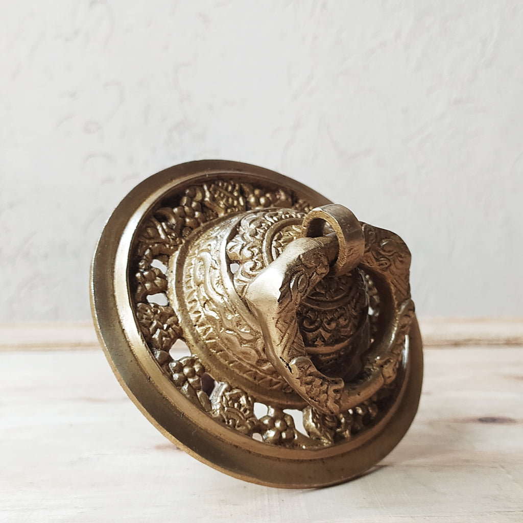 Ornate Round Tibetan Brass Door Knocker With Dragons - Diameter 11 cm
