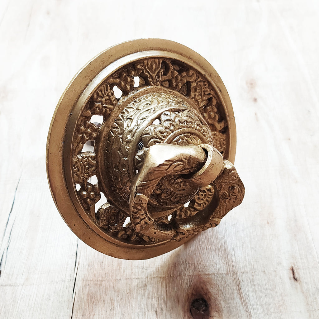Ornate Round Tibetan Brass Door Knocker With Dragons - Diameter 11 cm