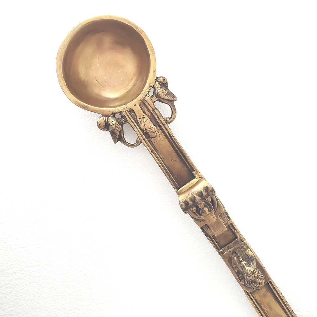 Majestic Brass Ritual Spoon or Uddharani with Nandi and Shiva Linga - L 59 cm x Ht 10 cm