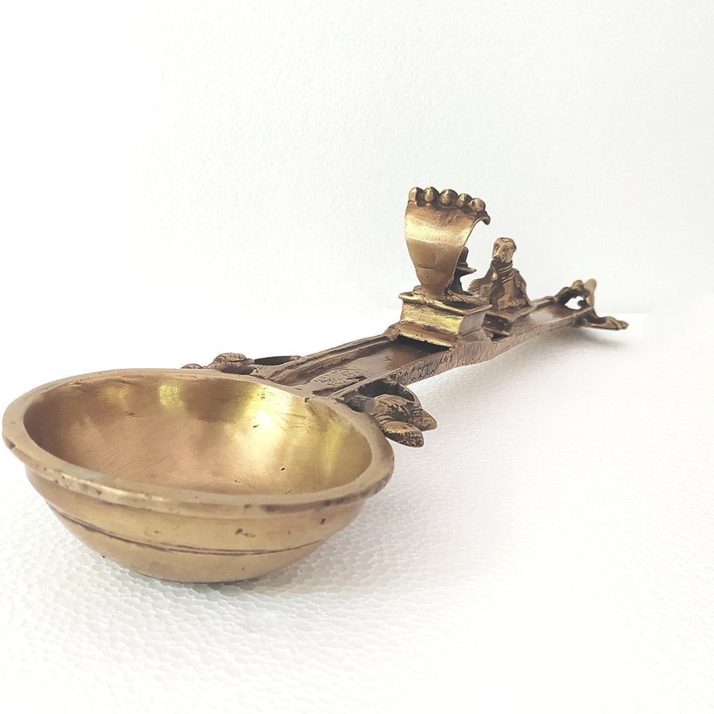 Majestic Brass Ritual Spoon or Uddharani with Nandi and Shiva Linga - L 59 cm x Ht 10 cm