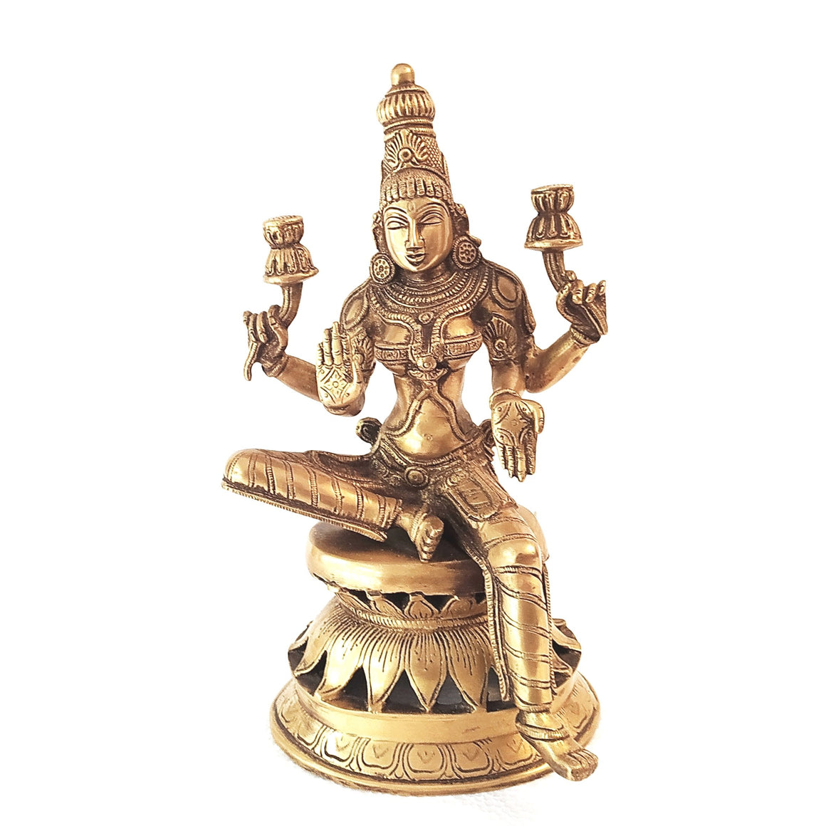 Lakshmi - Goddess Of Wealth & Prosperity Sitting On Lotus Flower.  Ht 31 cm x Width 18 cm