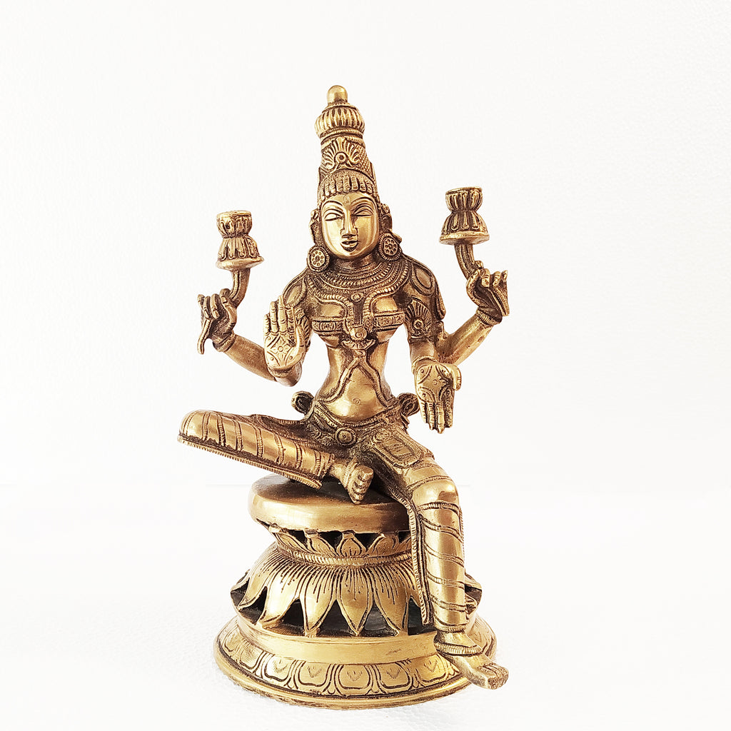Lakshmi - Goddess Of Wealth & Prosperity Sitting On Lotus Flower.  Ht 31 cm x Width 18 cm