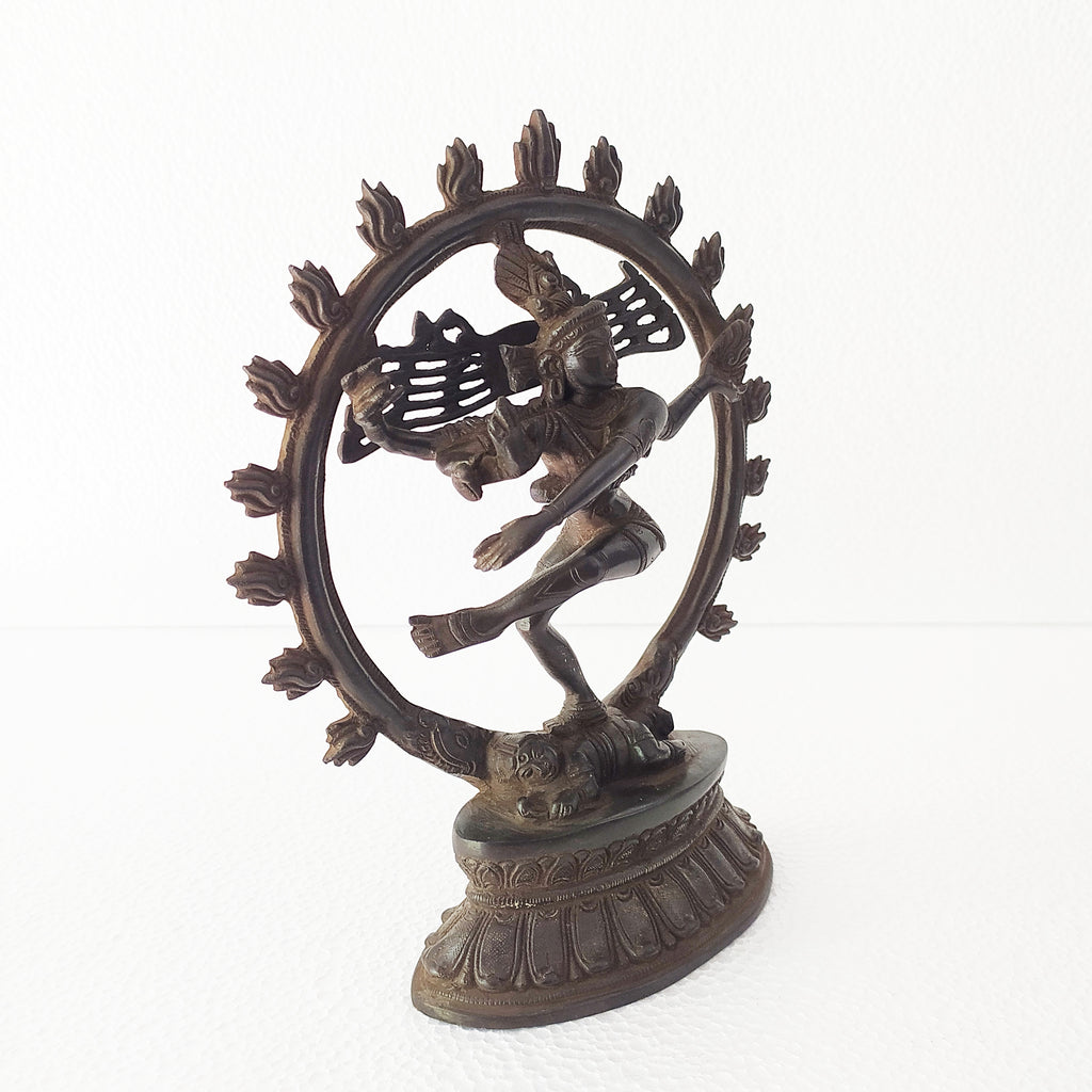 Vintage Brass Sculpture of Lord Shiva As Dancing Natraja In Dark Patina Finish. Ht 23 cm x W 20 cm