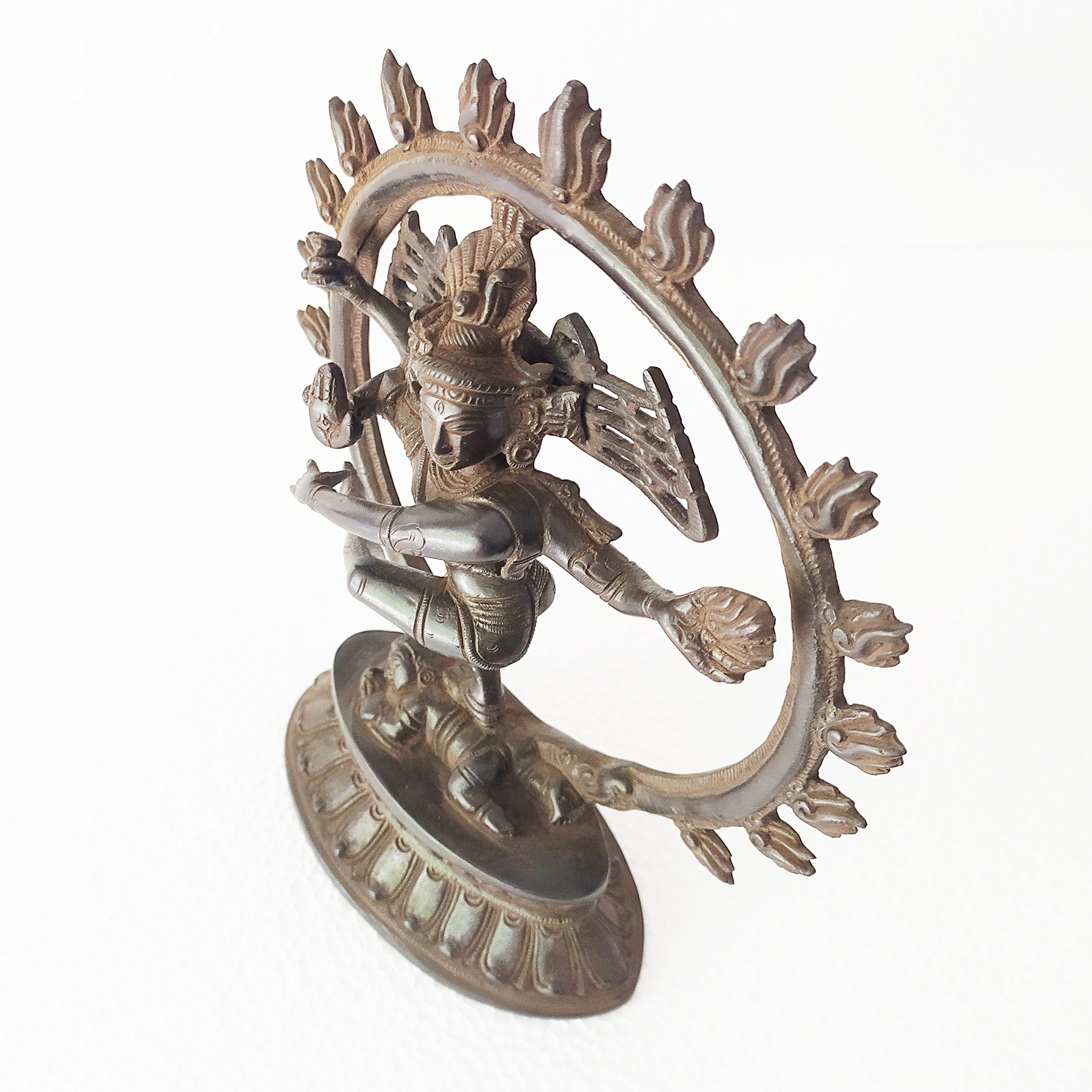 SOLD Golden Brass Antique Patina Dancing Deepam Hevajra Statue with 8 Faces  and 10 Arms 25