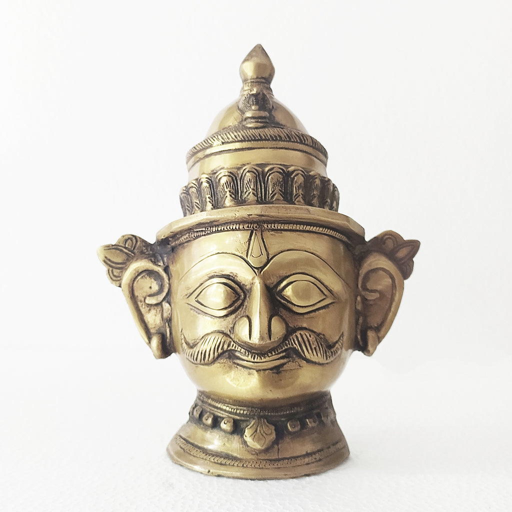 Majestic Brass Bust of Lord Shiva | Shiva Mukhalingam In Brass - The Supreme Creator. H23 cm x W 18.5 cm
