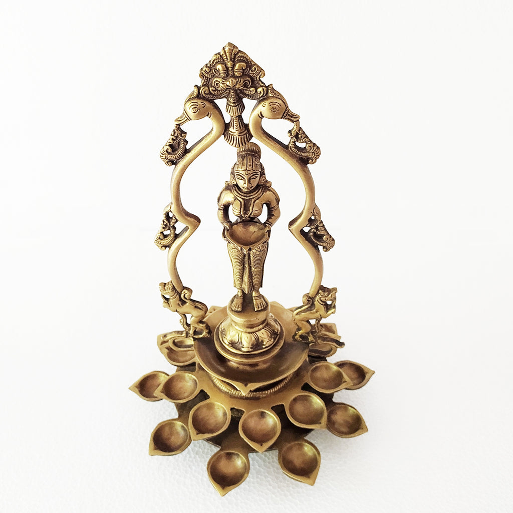 Exquisite Brass Lamp of Goddess Meenakshi With 21 Diyas. Height 35 cm x Width 25 cm