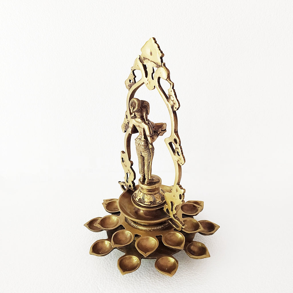 Exquisite Brass Lamp of Goddess Meenakshi With 21 Diyas. Height 35 cm x Width 25 cm