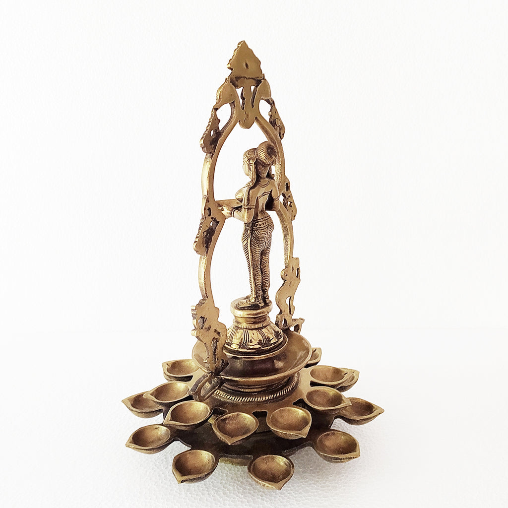 Exquisite Brass Lamp of Goddess Meenakshi With 21 Diyas. Height 35 cm x Width 25 cm