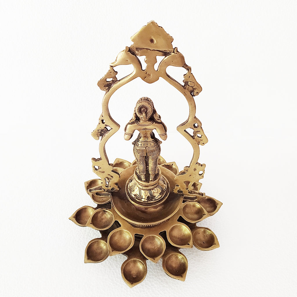 Exquisite Brass Lamp of Goddess Meenakshi With 21 Diyas. Height 35 cm x Width 25 cm