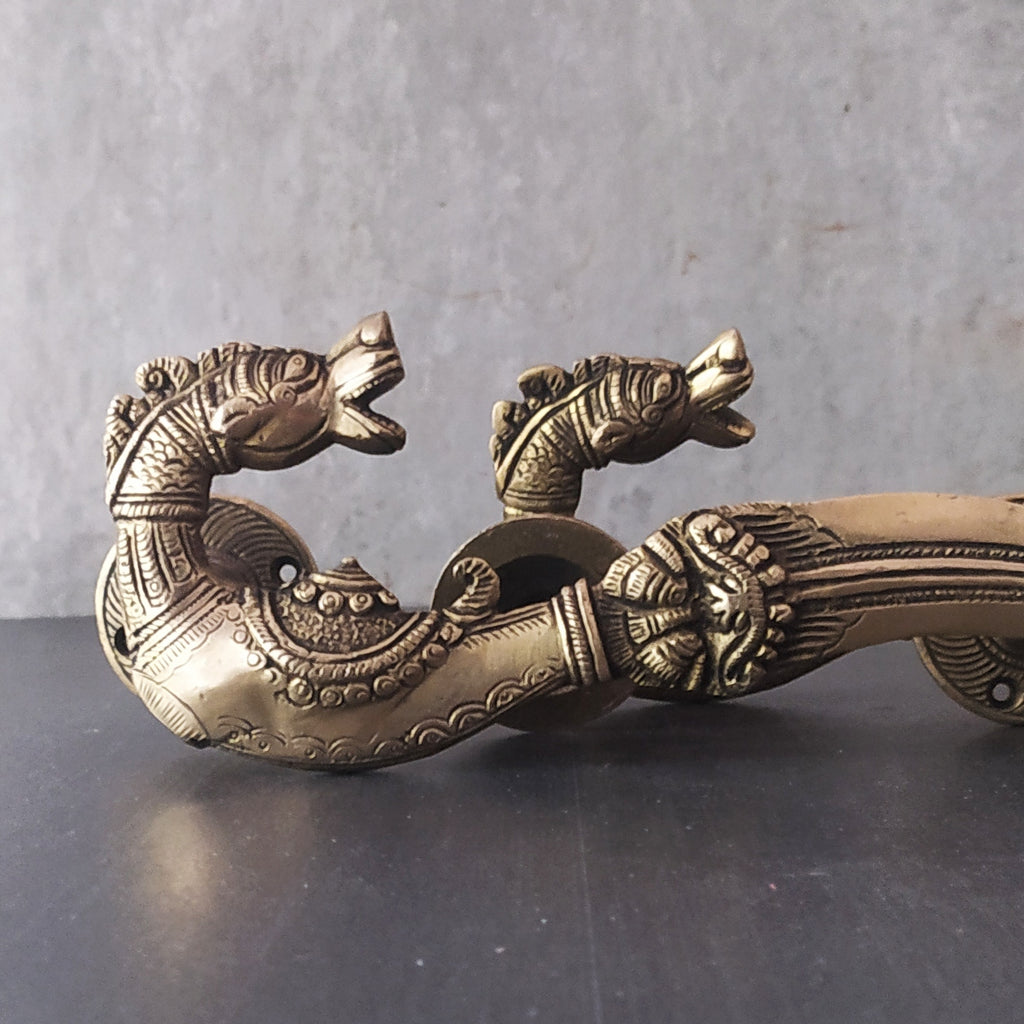 Pair of Mythical Yali Door Handles In Style Of A Hilted Dagger With Curved Blade - L 28 cm x W 9 cm x Ht 5 cm