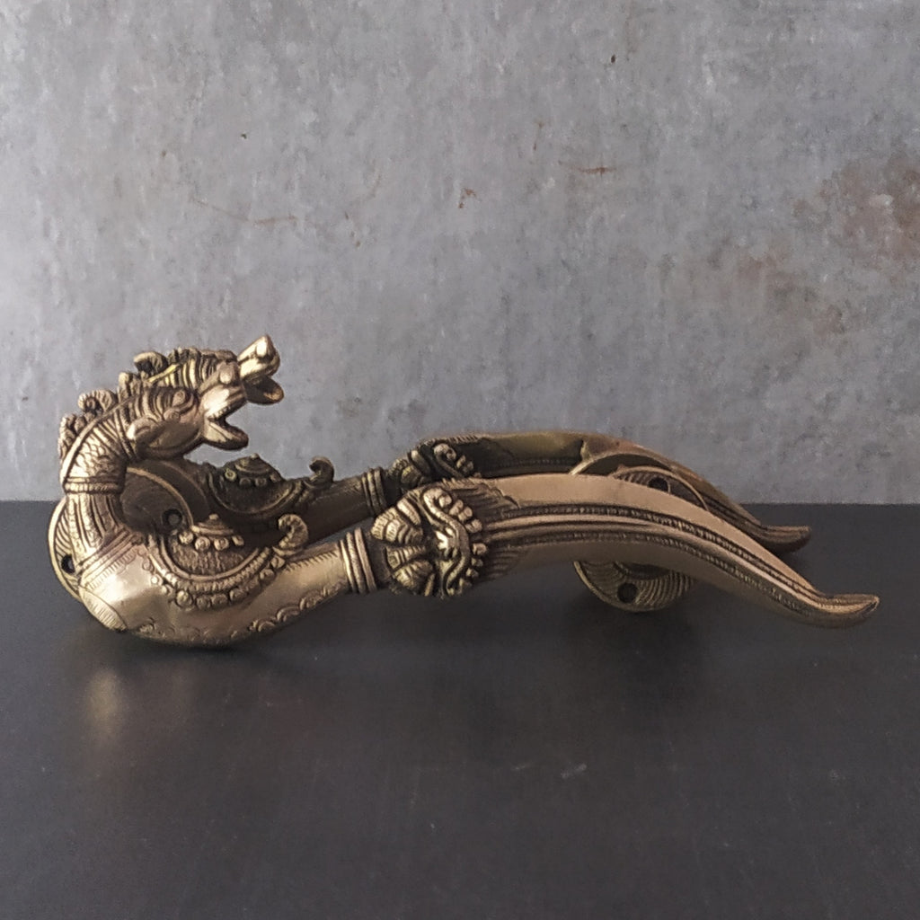 Pair of Mythical Yali Door Handles In Style Of A Hilted Dagger With Curved Blade - L 28 cm x W 9 cm x Ht 5 cm