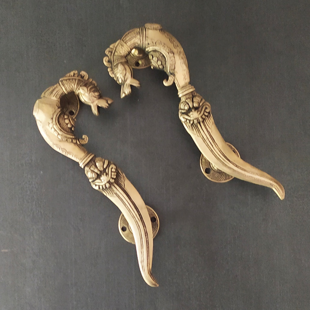 Pair of Mythical Yali Door Handles In Style Of A Hilted Dagger With Curved Blade - L 28 cm x W 9 cm x Ht 5 cm