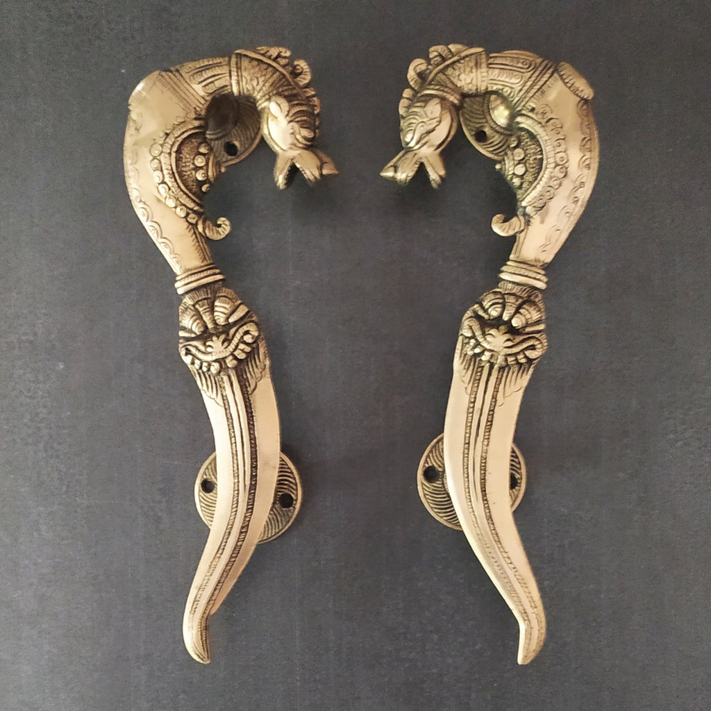 Pair of Mythical Yali Door Handles In Style Of A Hilted Dagger With Curved Blade - L 28 cm x W 9 cm x Ht 5 cm