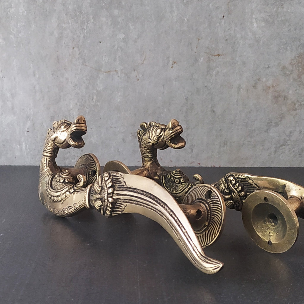 Pair of Mythical Yali Door Handles In Style Of A Hilted Dagger With Curved Blade - L 28 cm x W 9 cm x Ht 5 cm