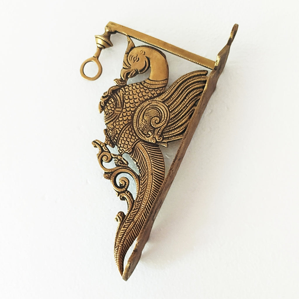 Ornate Hand Crafted Parrot Design Brass Wall Hook - Height 31 cm x W 15 cm
