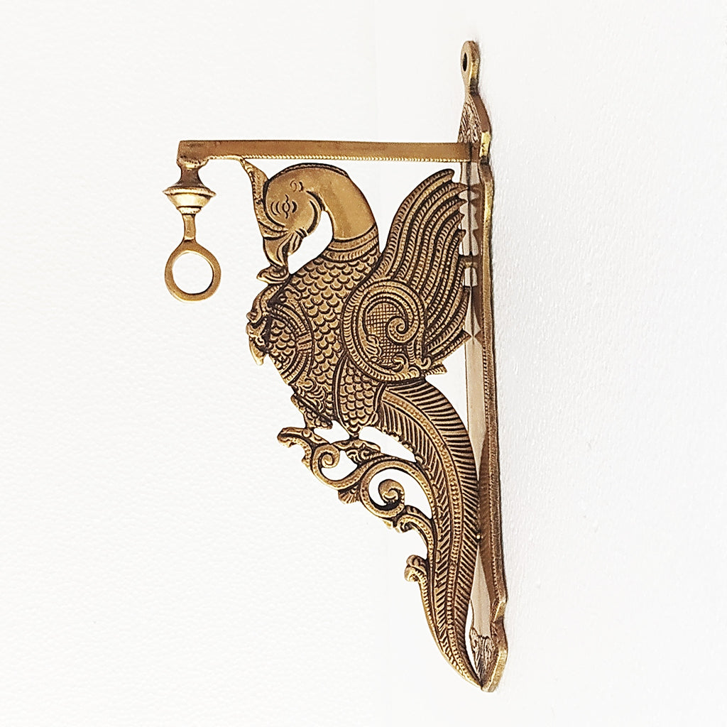 Ornate Hand Crafted Parrot Design Brass Wall Hook - Height 31 cm x W 15 cm