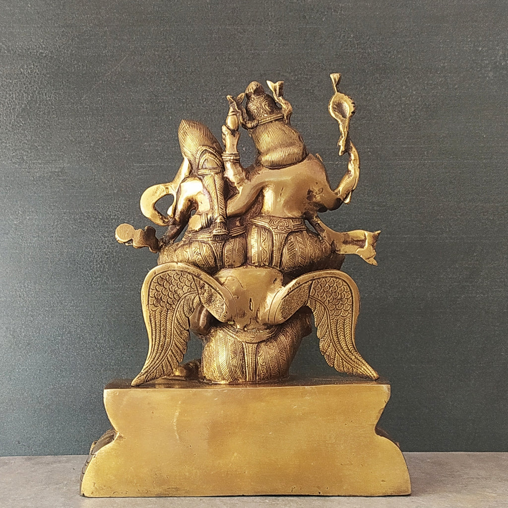 Majestic Sculpture Of Lord Vishu & Lakshmi With Vahan Garuda. Ht 30 cm x W 23.5 cm x D 9 cm