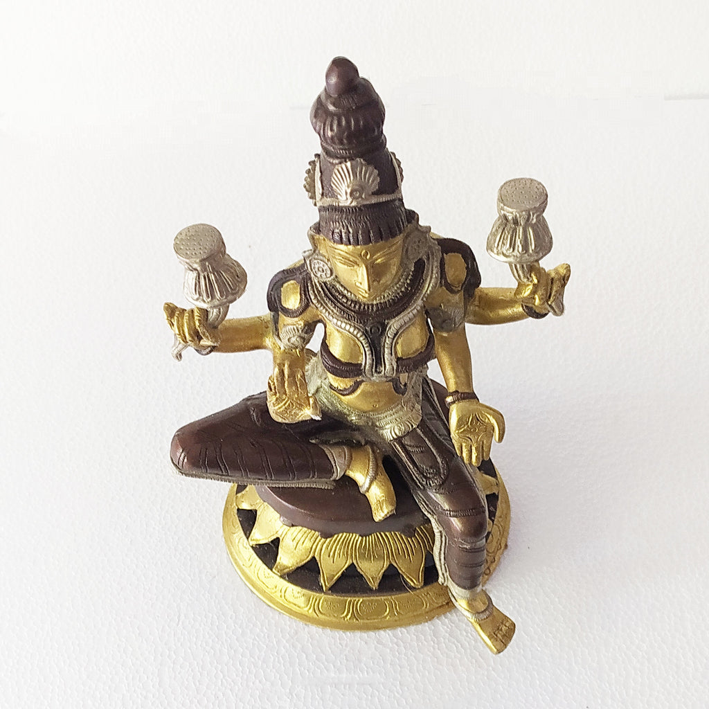 Lakshmi - Goddess Of Wealth & Prosperity Sitting On Lotus Flower In Rich Brown and Gold Patina Ht 31 cm x Width 18 cm