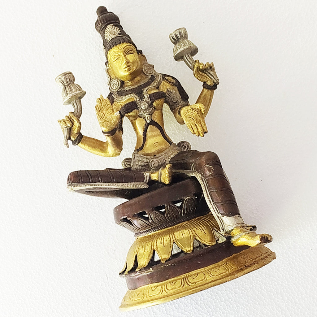 Lakshmi - Goddess Of Wealth & Prosperity Sitting On Lotus Flower In Rich Brown and Gold Patina Ht 31 cm x Width 18 cm