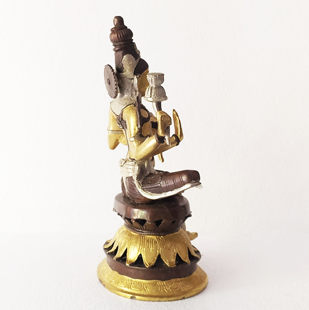 Lakshmi - Goddess Of Wealth & Prosperity Sitting On Lotus Flower In Rich Brown and Gold Patina Ht 31 cm x Width 18 cm