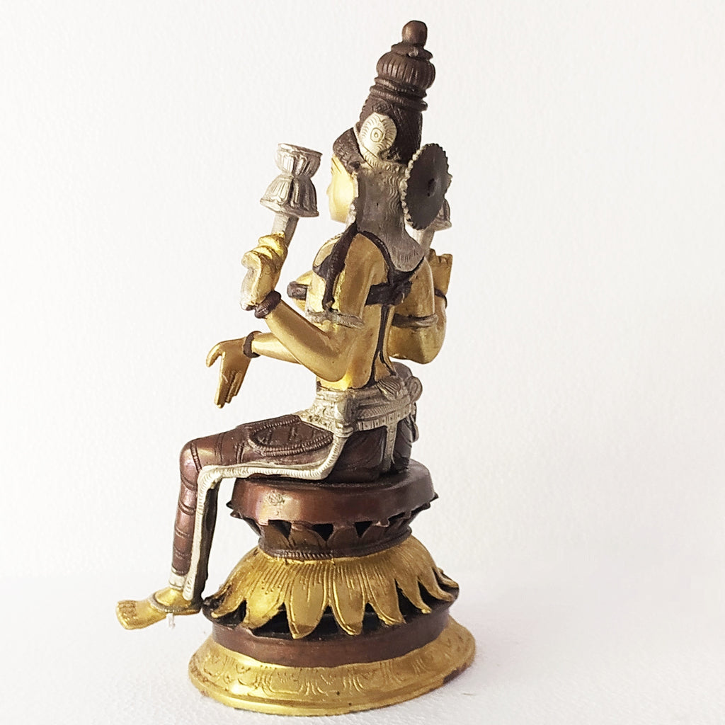 Lakshmi - Goddess Of Wealth & Prosperity Sitting On Lotus Flower In Rich Brown and Gold Patina Ht 31 cm x Width 18 cm