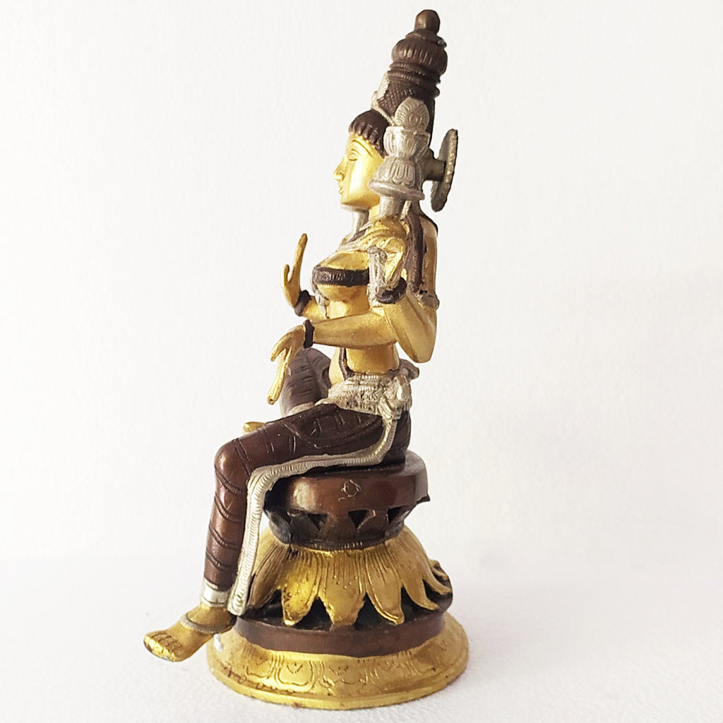 Lakshmi - Goddess Of Wealth & Prosperity Sitting On Lotus Flower In Rich Brown and Gold Patina Ht 31 cm x Width 18 cm
