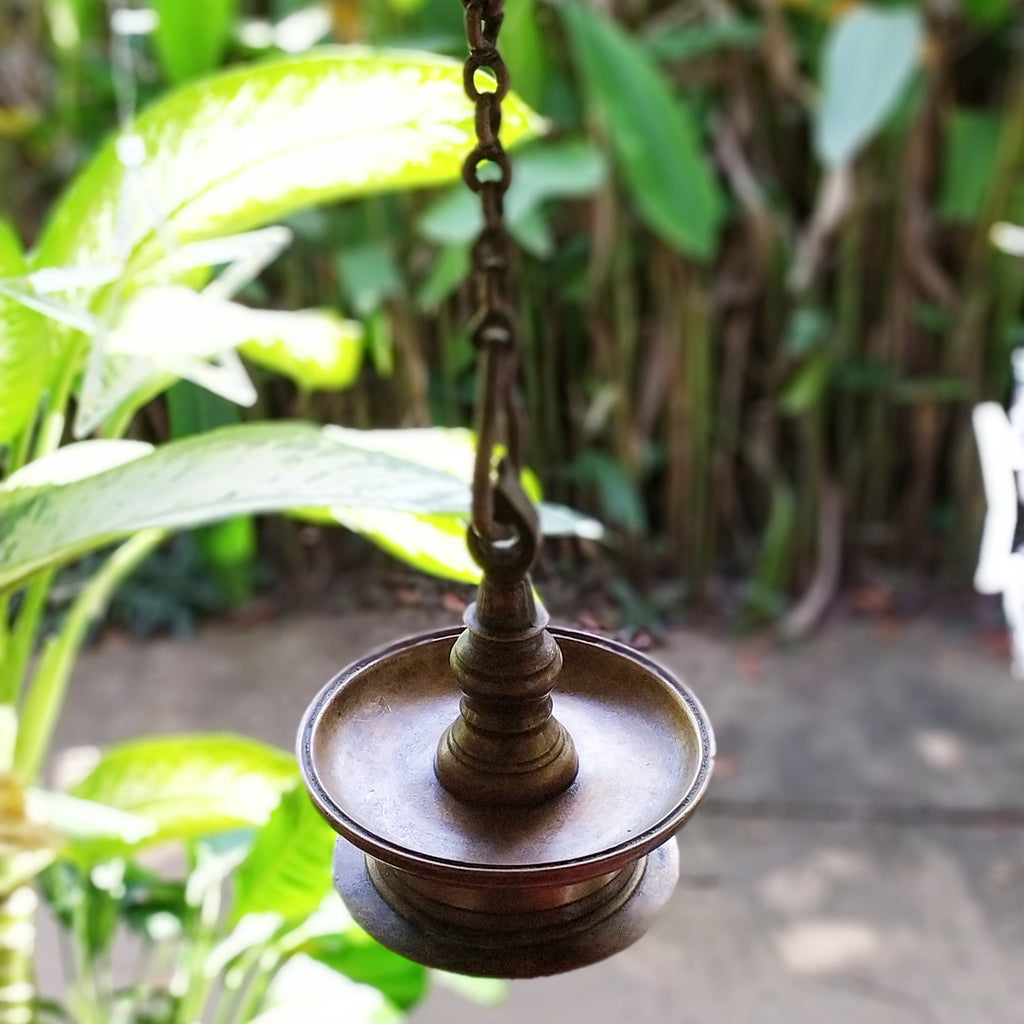 Traditional Brass Oil Lamp - "Thooku Vilakku" From South India. Length 74 cm x Diameter 13 cm