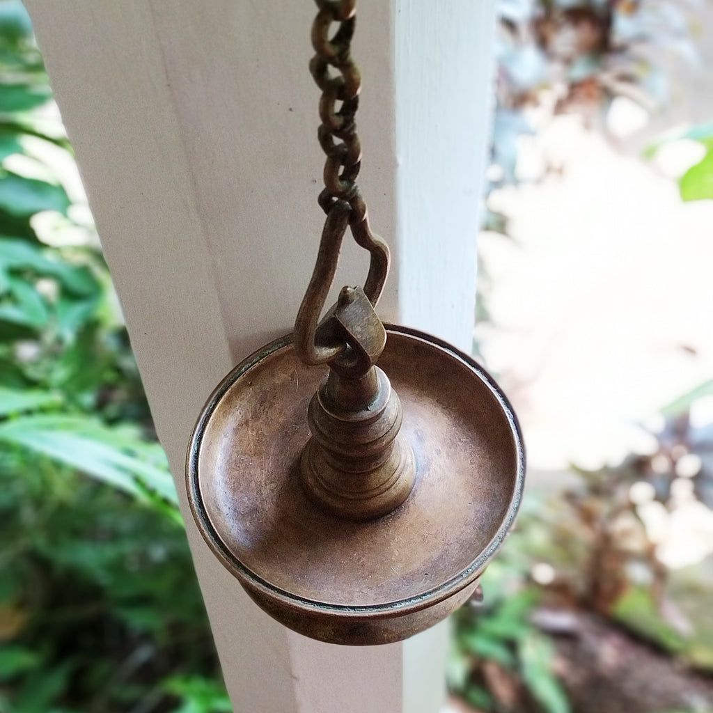 Traditional Brass Oil Lamp - "Thooku Vilakku" From South India. Length 74 cm x Diameter 13 cm