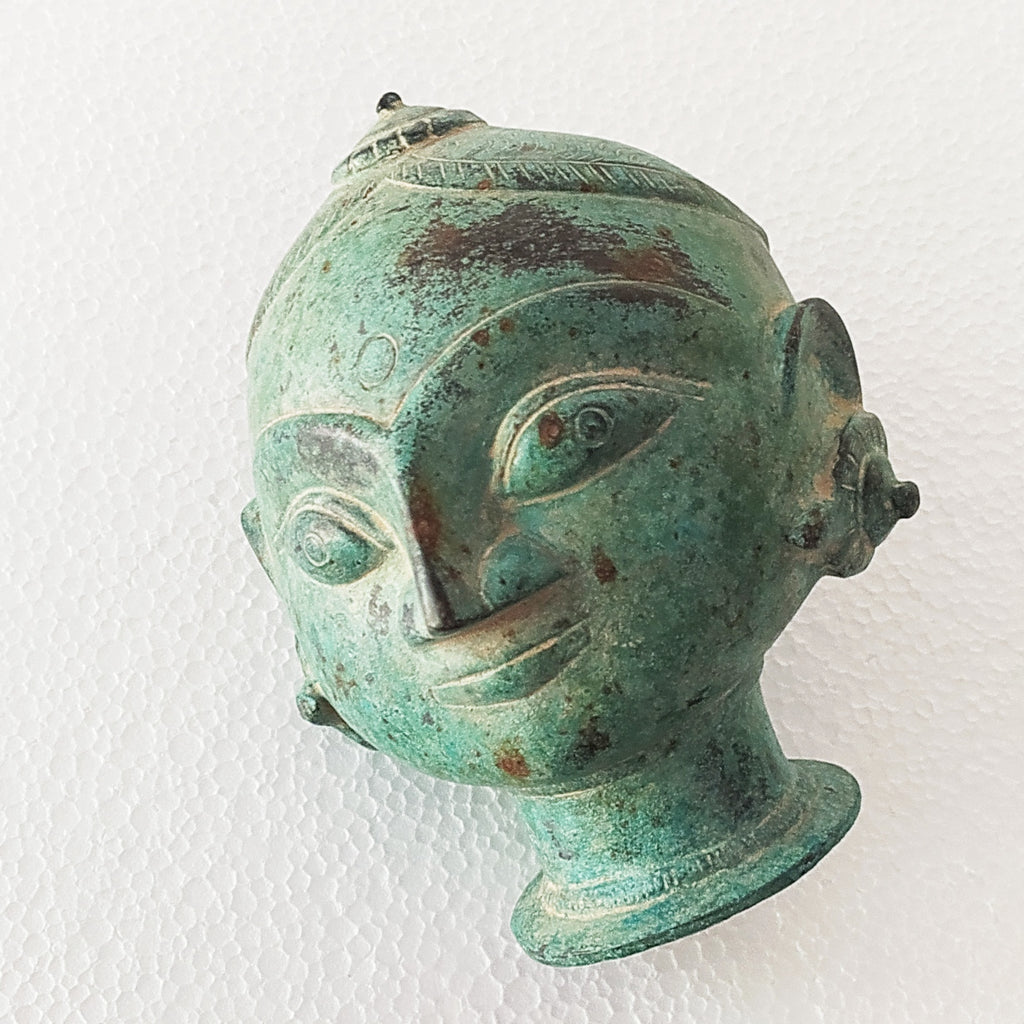 Vintage Brass Face of Gangaur Gauri - Indian Goddess of Fertility With A  Rich Green Patina - . H 15 cm x W 13 cm