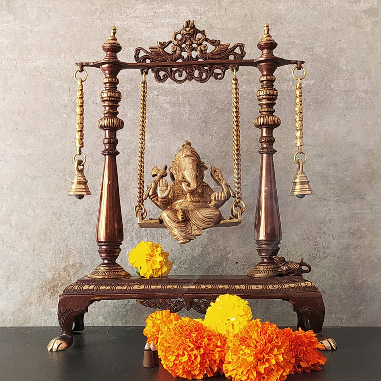 Magnificent Brass Swing With Lord Ganesha - Height 41 cm x Width 34 cm