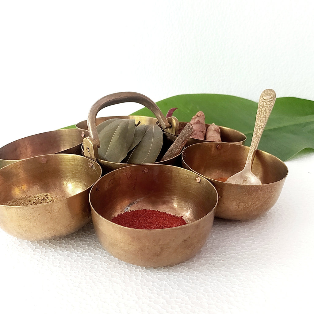 Vintage Brass Condiment | Spice Server With 7 Bowls, Diameter 24 cm  x Ht 8 cm