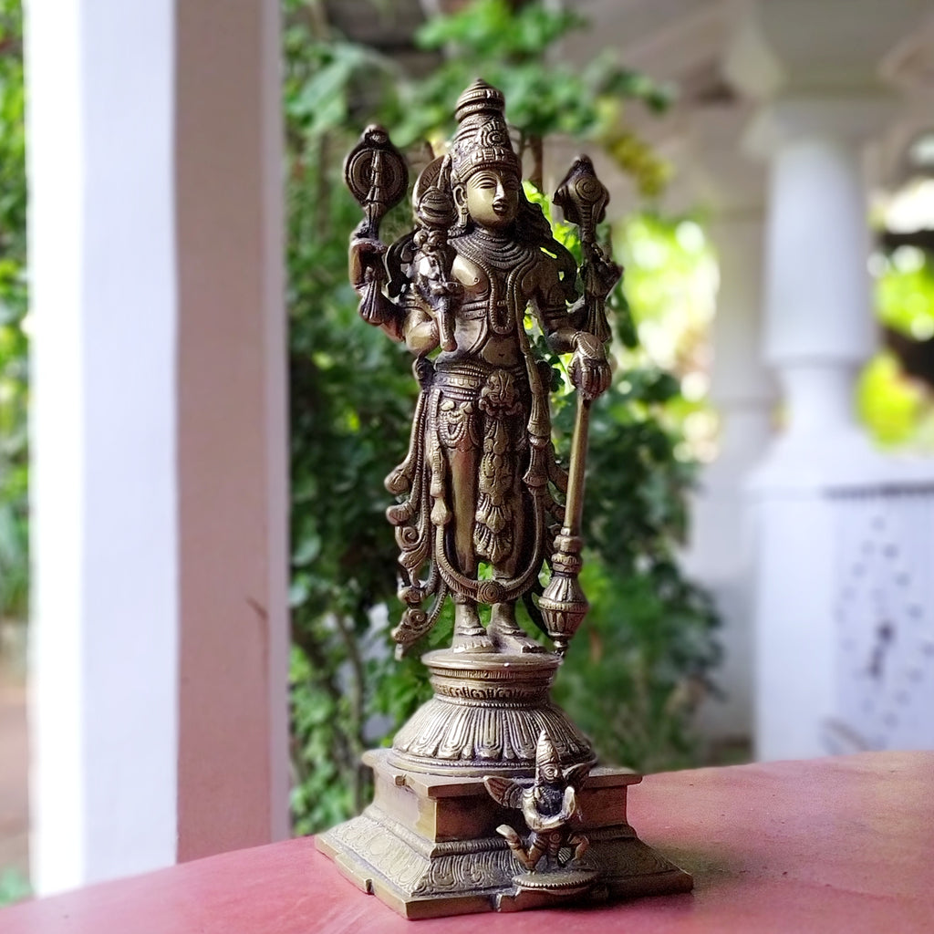 Magnificent 37 cm Tall Brass Sculpture Of Lord Vishnu - Protector Of The World