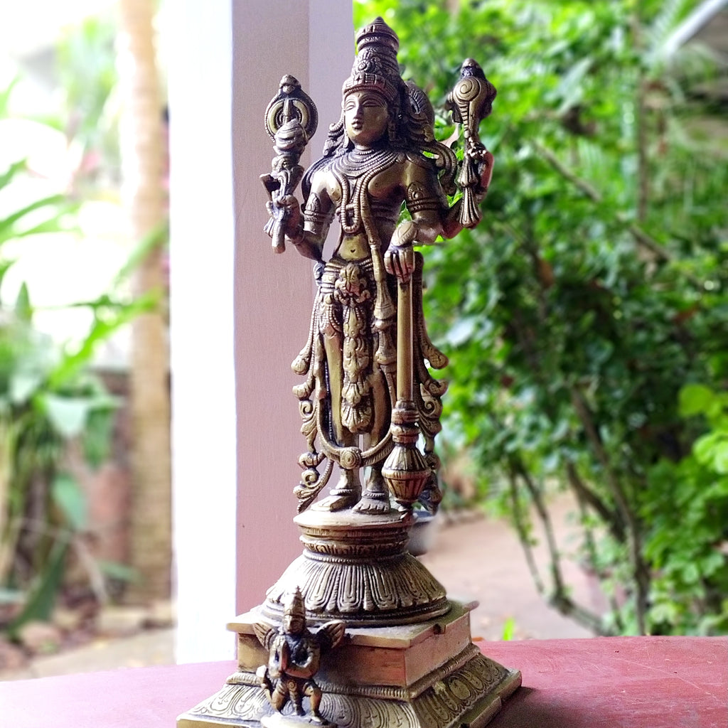 Magnificent 37 cm Tall Brass Sculpture Of Lord Vishnu - Protector Of The World