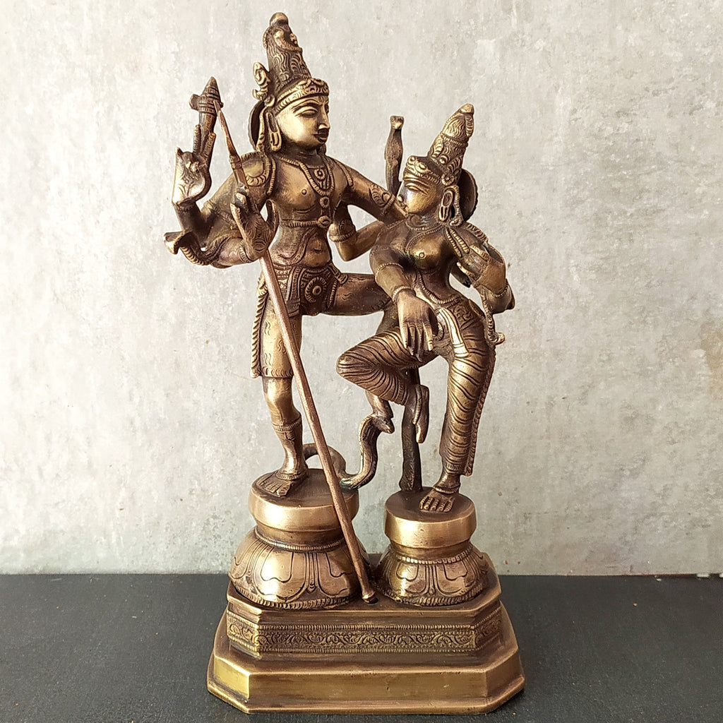 Majestic Brass Sculpture of Dancing Shiva & Parvati - H 33 cm x W 26 cm