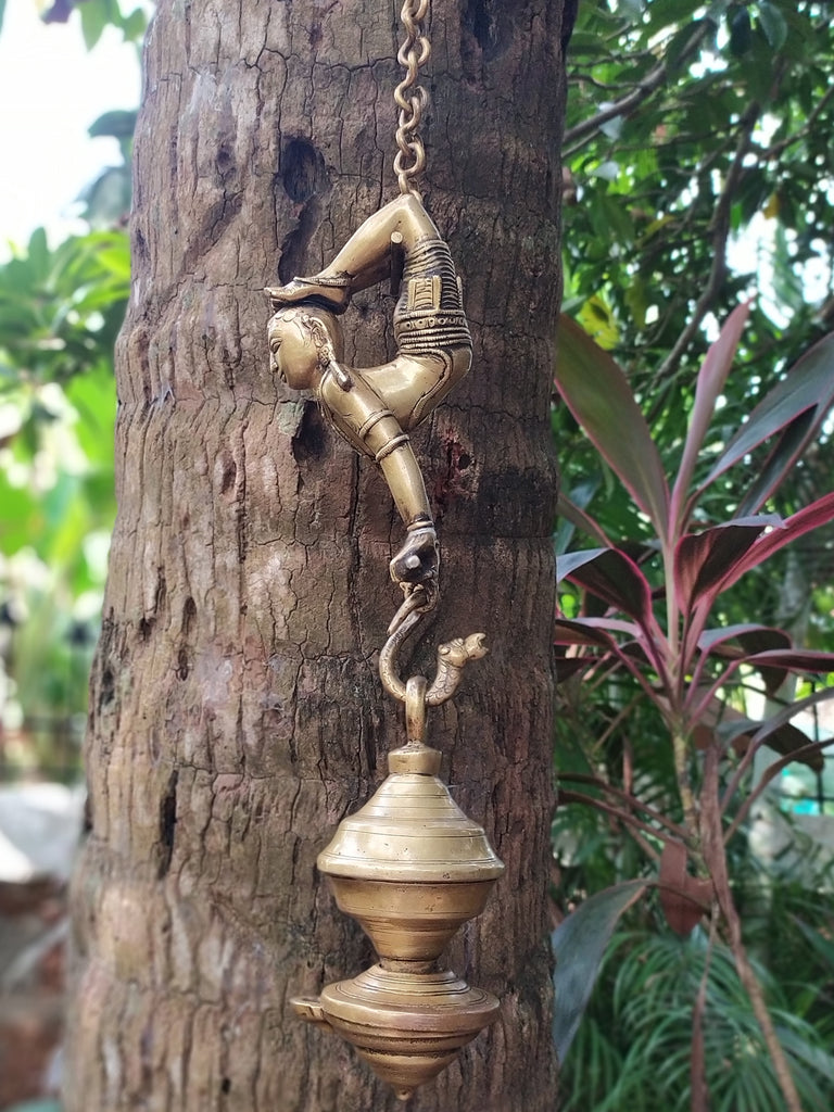 Vintage Brass Yogasana Lamp In Vrishchikasana Posture. Length 80 cm