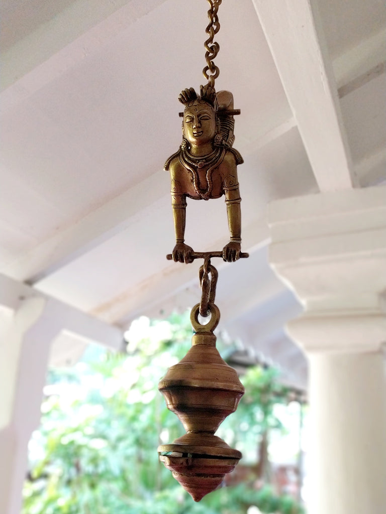 Vintage Brass Yogasana Lamp In Vrishchikasana Posture. Length 80 cm