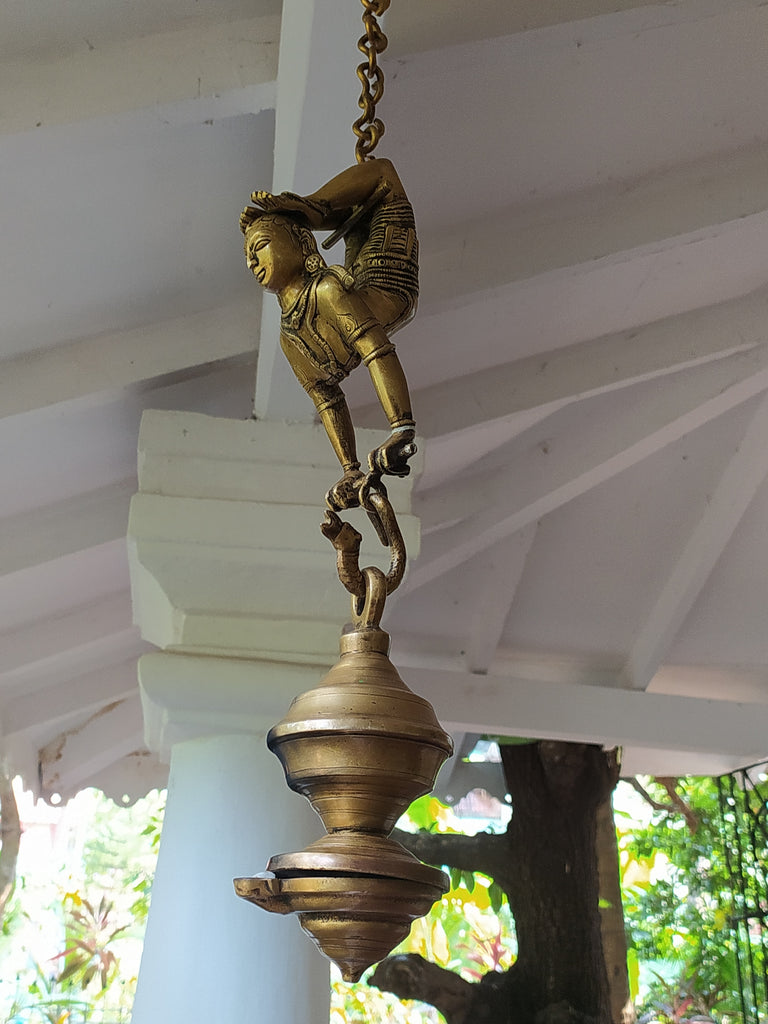 Vintage Brass Yogasana Lamp In Vrishchikasana Posture. Length 80 cm