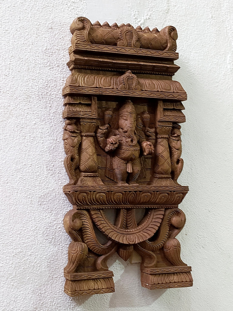 Vintage Wood Kavadi Panel Of Lord Ganesha - God Of Wisdom. Ht 60 cm x W 30 cm