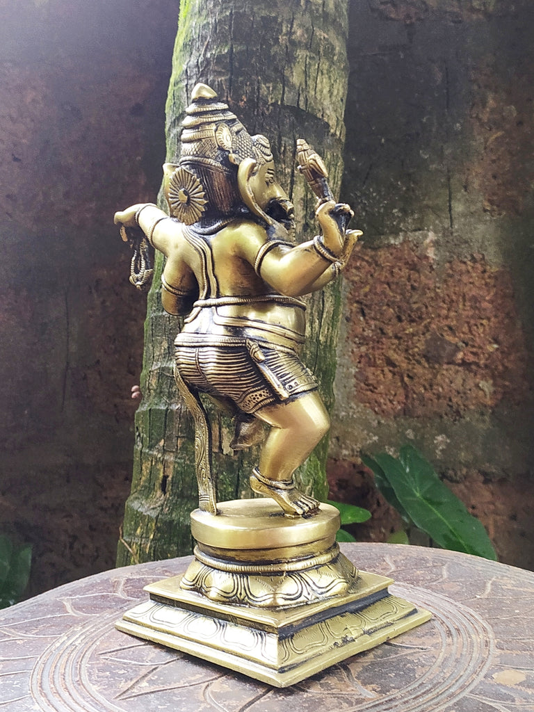 Majestic Brass Sculpture of Dancing Ganesha With Lakshmi . H 30 cm x W 20 cm