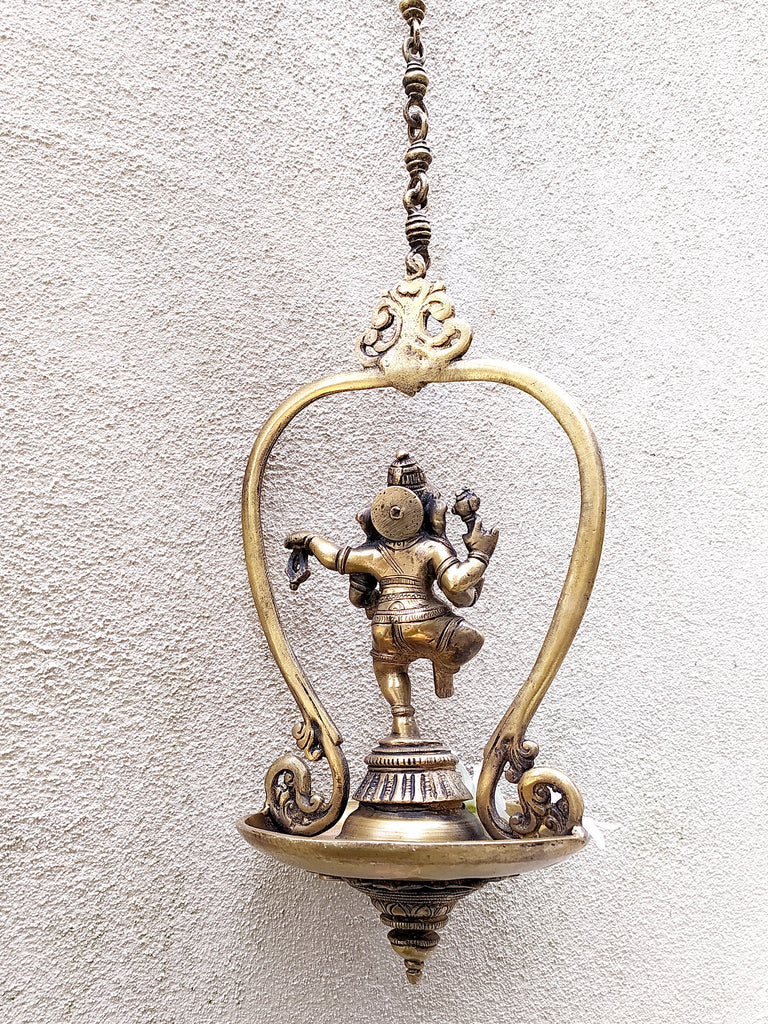 Magnificent Dancing Ganesha Vilakku Hanging Oil Lamp. Height With Chain 90 cm x Width 19 cm