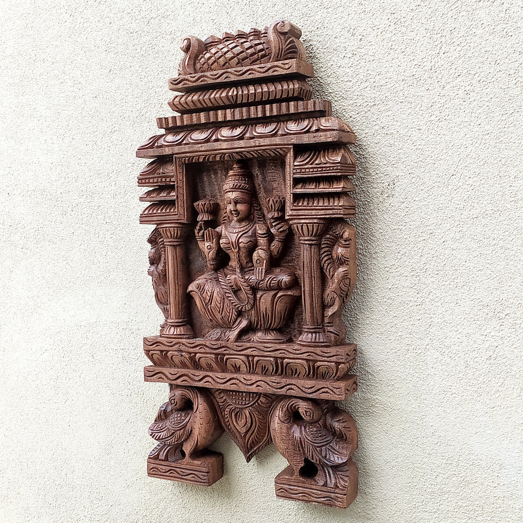 Vintage Wood Kavadi Panel Of Goddess Lakshmi - Goddess oF Wealth & Prosperity.  Ht 60 cm x W 30 cm