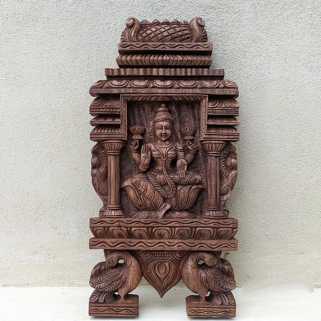 Vintage Wood Kavadi Panel Of Goddess Lakshmi - Goddess oF Wealth & Prosperity.  Ht 60 cm x W 30 cm
