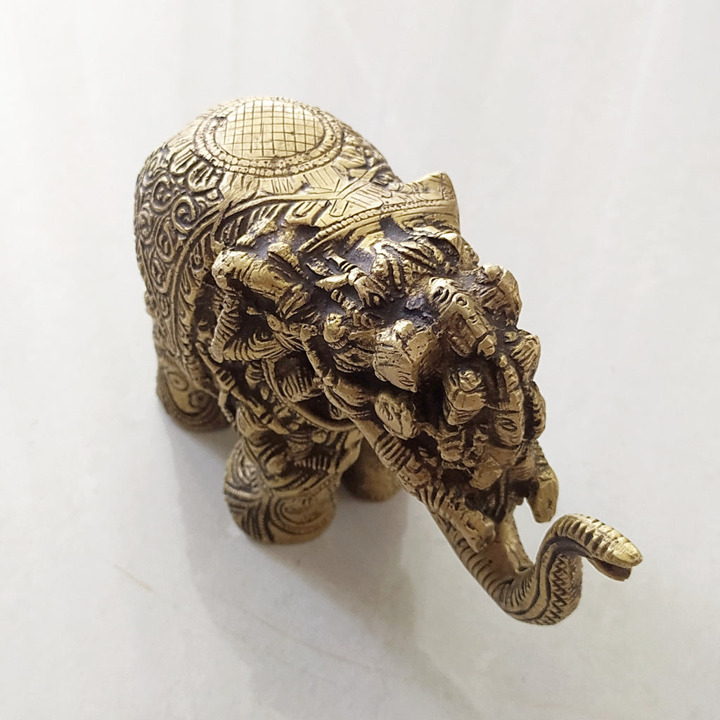 Divine Brass Elephant With Worshippers & Deities - L 19 cm x Ht 13 cm x W 8 cm