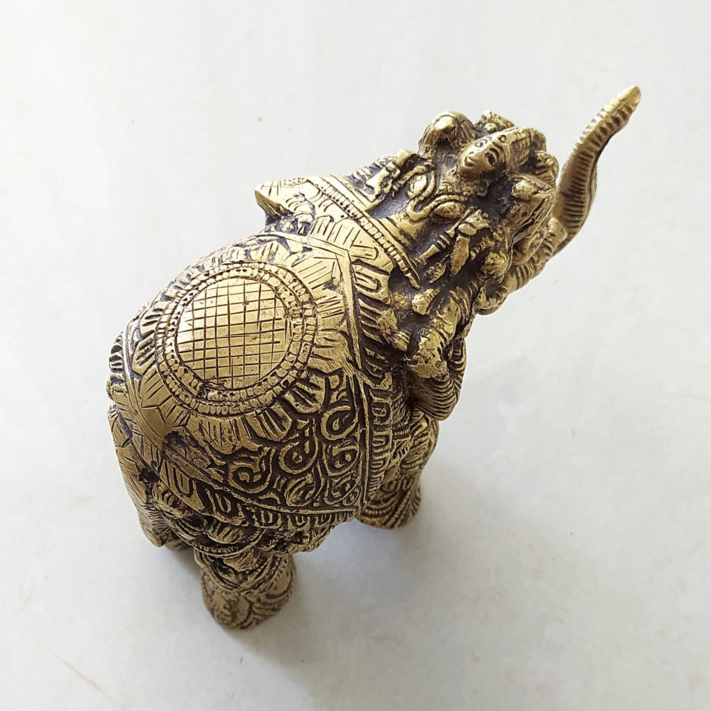Divine Brass Elephant With Worshippers & Deities - L 19 cm x Ht 13 cm x W 8 cm