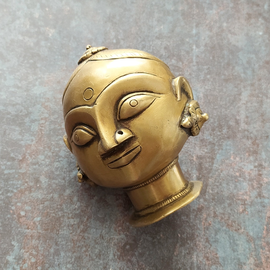 Brass Bust of Gangaur Gauri - Indian Goddess of Fertility, Love & Devotion . H 15 cm x W 13 cm