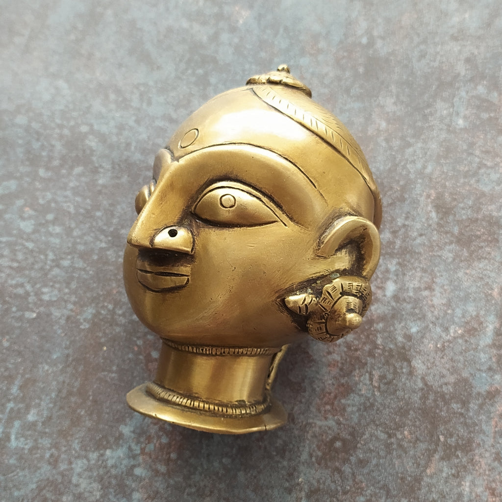 Brass Bust of Gangaur Gauri - Indian Goddess of Fertility, Love & Devotion . H 15 cm x W 13 cm