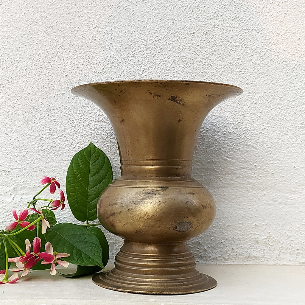 Vintage Brass Flower Vase| Vessel, Traditionally Used As A Spittoon - Height 18 x Diameter 16 cm